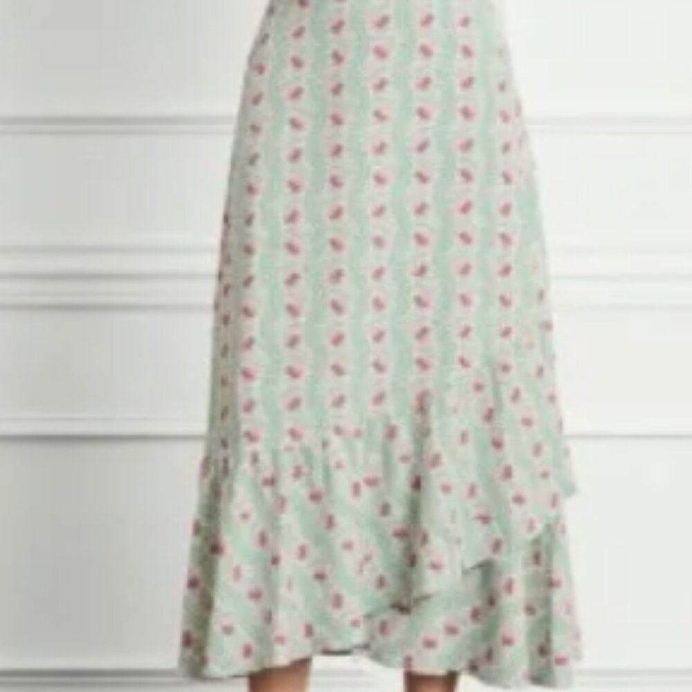 Hill House The Mirabel Skirt Wrap Midi Green Floral Trailing Vine NWOT XS